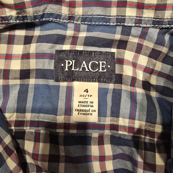 The Children's Place Navy and White Plaid Button Down Shirt - Picture 3 of 4
